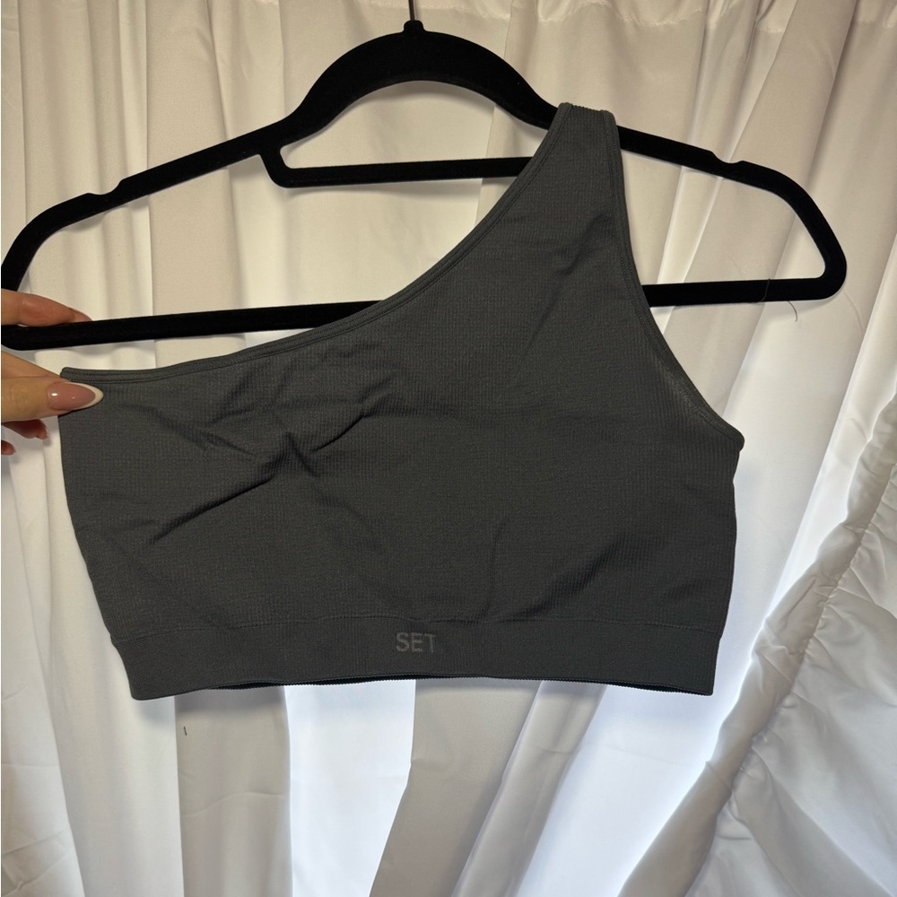 SET Active One-Shoulder Charcoal Sports Bra